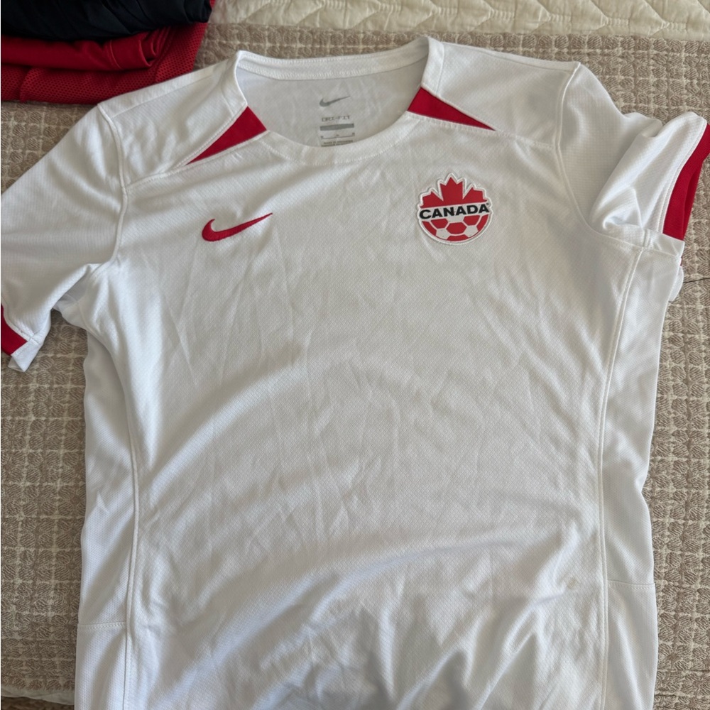 Nike White and Red Canada Soccer Jersey